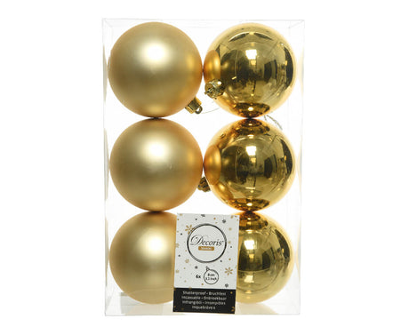 3.1” Shiny/Matte Light Gold Shatterproof Ornaments - Set of 6