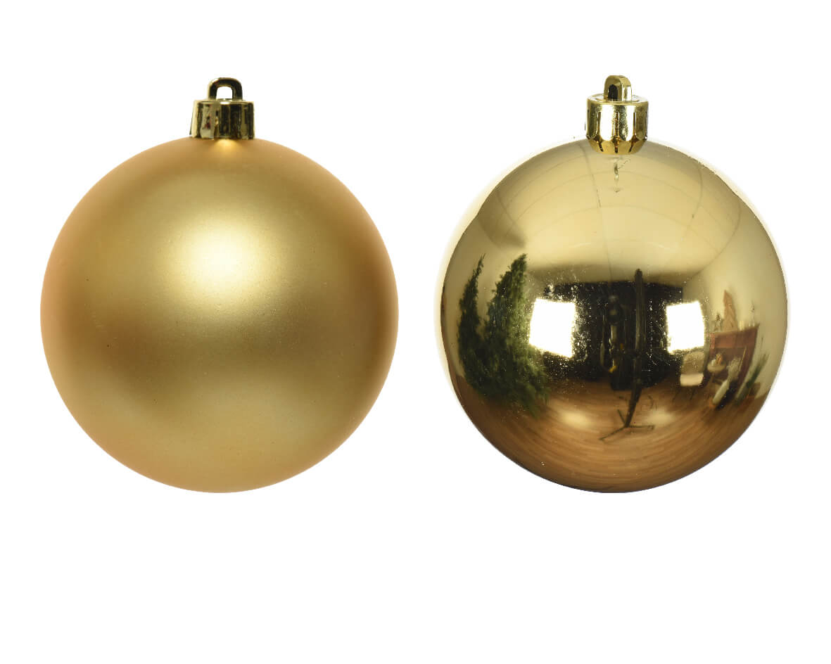 3.1” Shiny/Matte Light Gold Shatterproof Ornaments - Set of 6