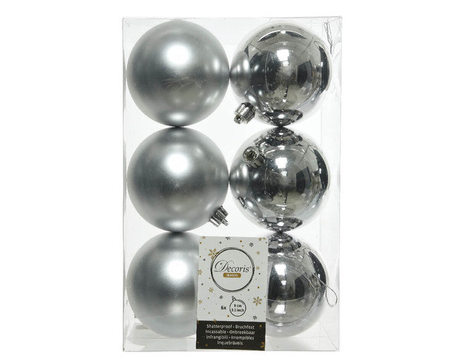 Silver Shatterproof Ornaments 3.1 Inch Set of 6 Decor