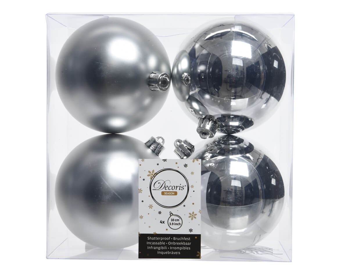 Silver Shatterproof Ornaments 3.9 Inch Set of 4 Decor
