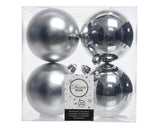 3.9” Shiny/Matte Silver Shatterproof Ornaments - Set of 4