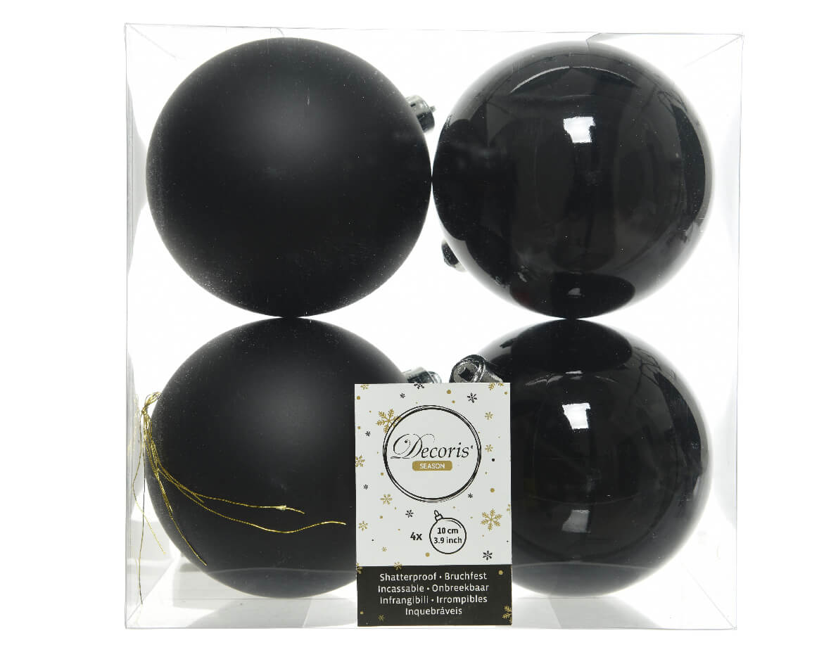 3.9” Shiny/Matte Black Shatterproof Ornaments - Set of 4