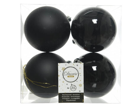 3.9” Shiny/Matte Black Shatterproof Ornaments - Set of 4