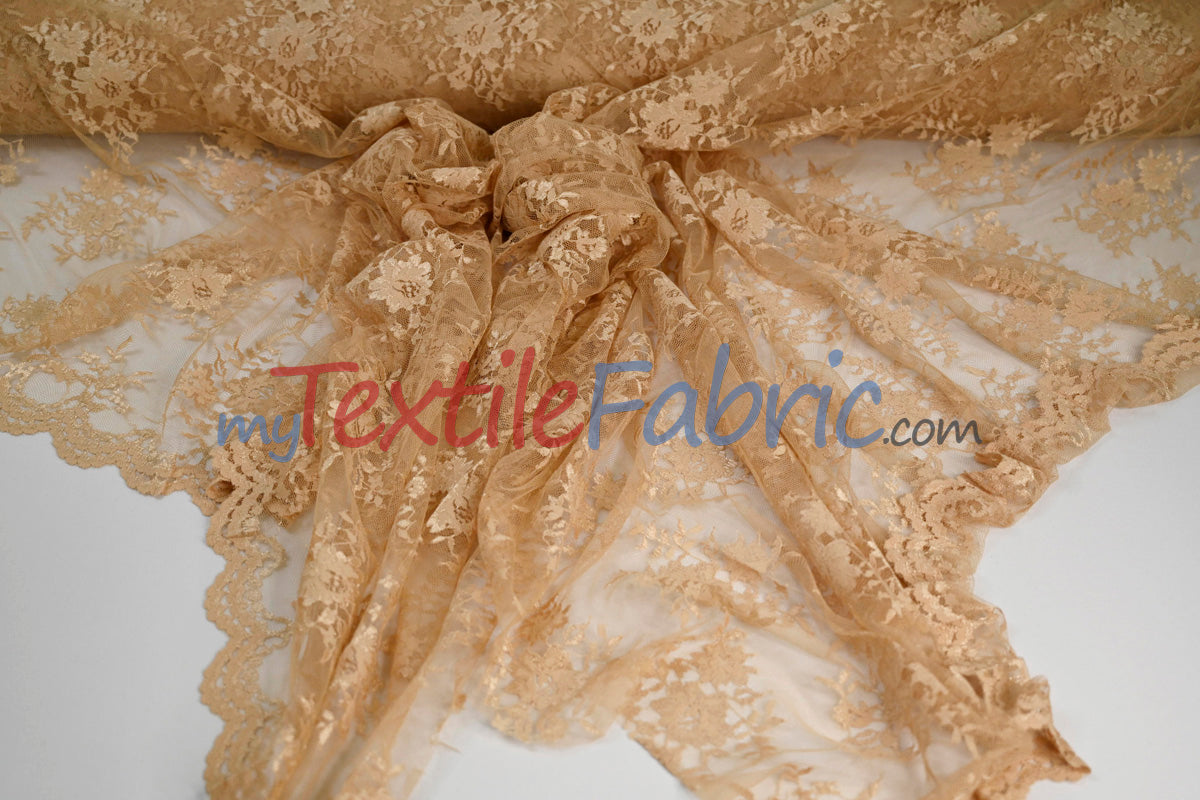 Chantilly Lace Polyester Fabric - Floral Embroidery, Sheer Mesh, 52" Width (1 Yard)