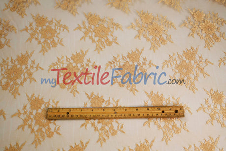 Chantilly Lace Polyester Fabric - Floral Embroidery, Sheer Mesh, 52" Width (1 Yard)