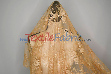 Chantilly Lace Polyester Fabric - Floral Embroidery, Sheer Mesh, 52" Width (1 Yard)
