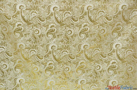 Oriental Metallic Paisley Polyester Fabric - Silver And Gold Metallic Paisley, 58" Width (Yards)