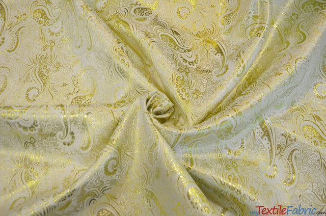 Oriental Metallic Paisley Polyester Fabric - Silver And Gold Metallic Paisley, 58" Width (Yards)