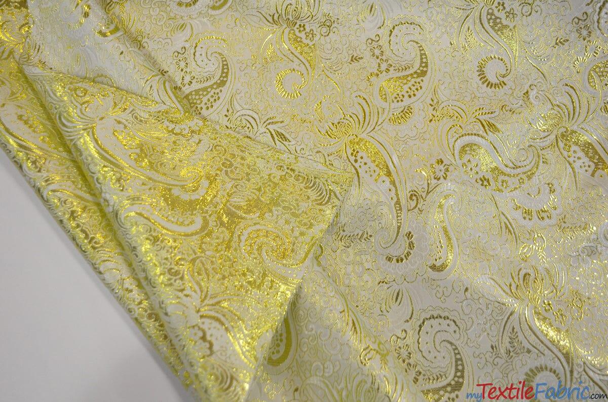 Oriental Metallic Paisley Polyester Fabric - Silver And Gold Metallic Paisley, 58" Width (Yards)