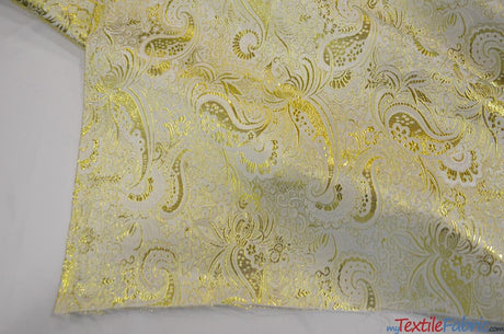 Oriental Metallic Paisley Polyester Fabric - Silver And Gold Metallic Paisley, 58" Width (Yards)