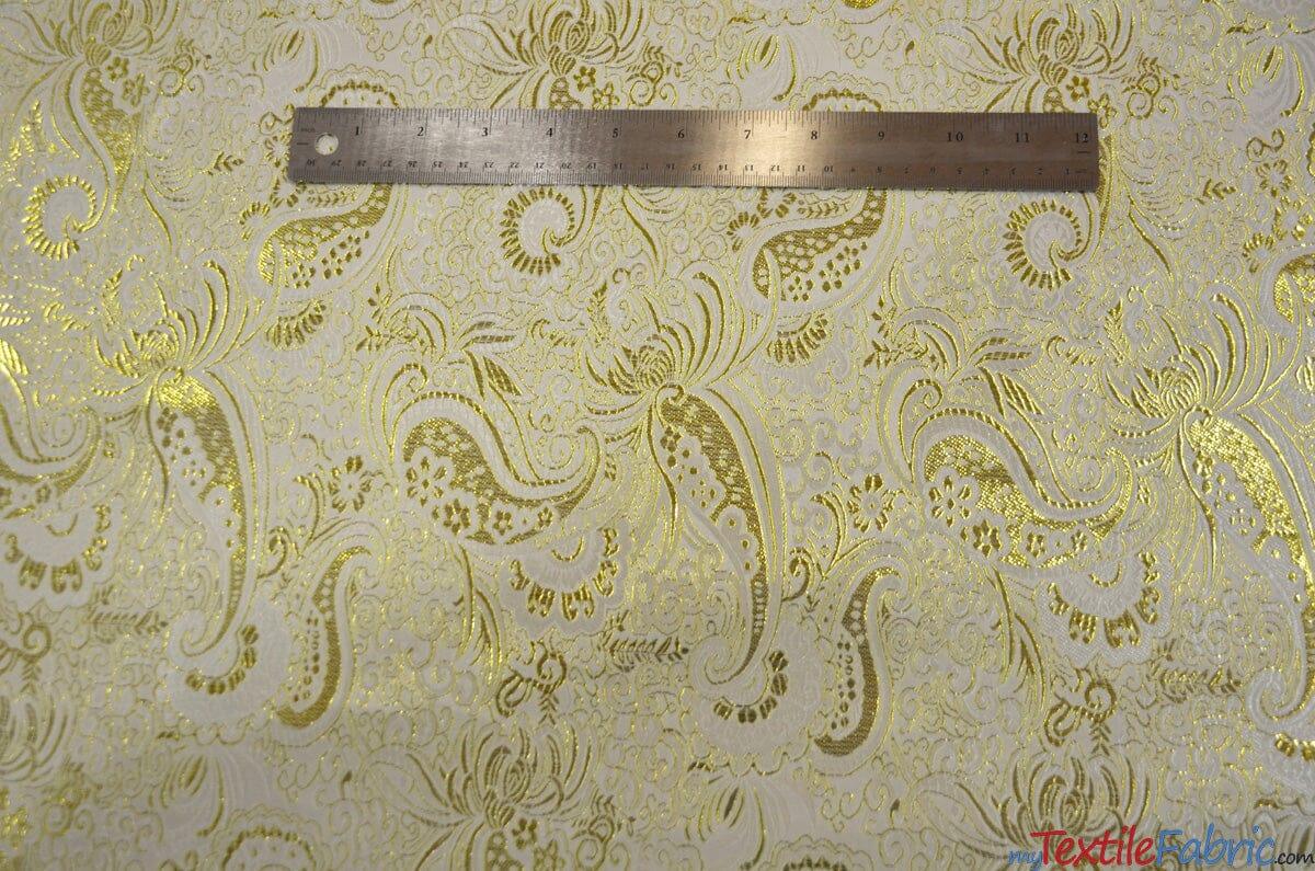 Oriental Metallic Paisley Polyester Fabric - Silver And Gold Metallic Paisley, 58" Width (Yards)