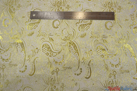 Oriental Metallic Paisley Polyester Fabric - Silver And Gold Metallic Paisley, 58" Width (Yards)