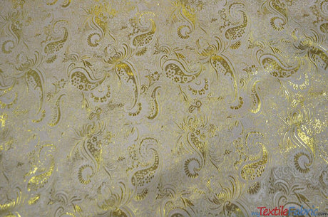 Oriental Metallic Paisley Polyester Fabric - Silver And Gold Metallic Paisley, 58" Width (Yards)