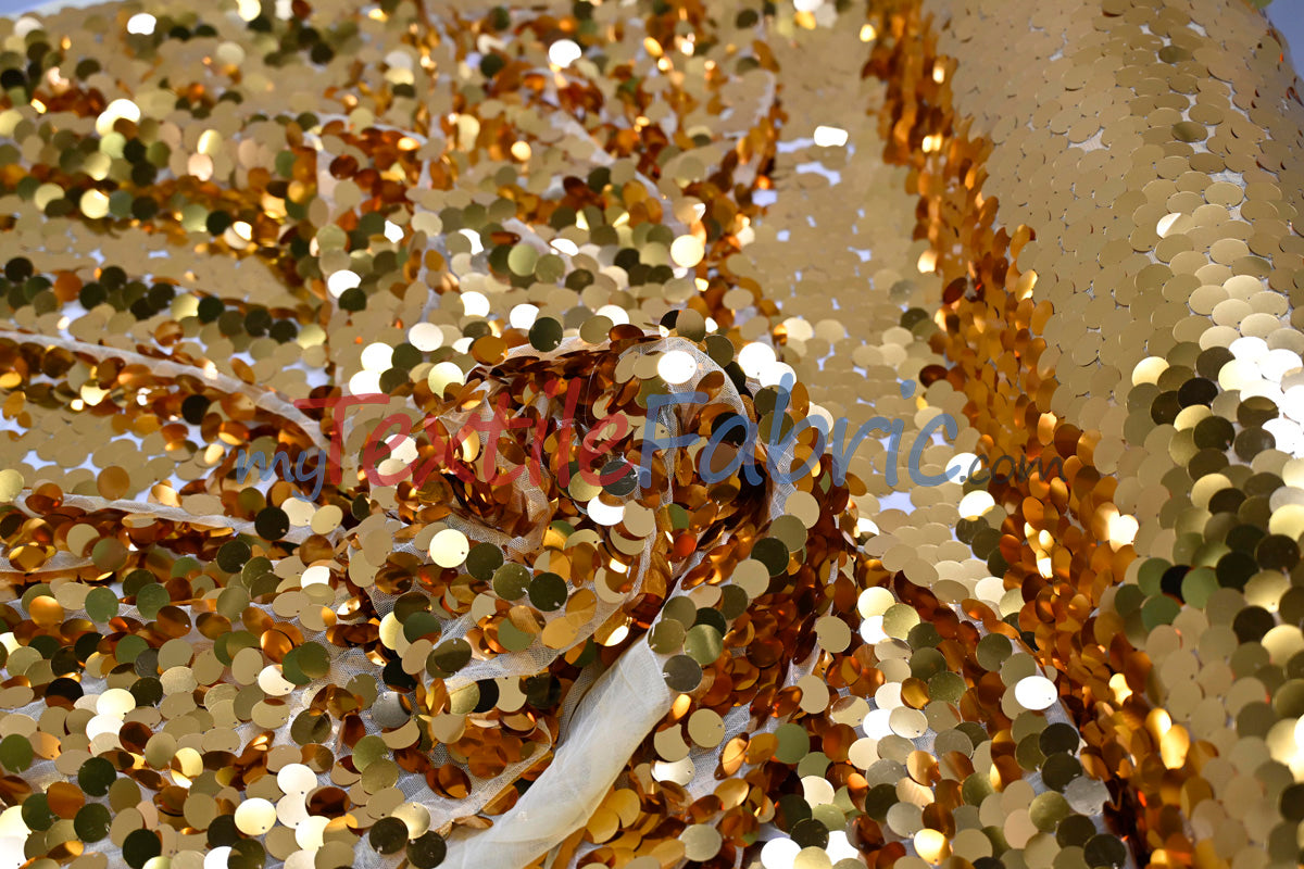 Fish Scale Paillette Sequins Polyester Fabric - 9Mm Sequins, 54" Width, Multiple Colors (1 Yard)