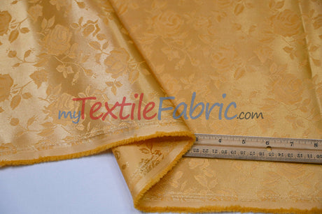 Satin Flower Brocade Polyester Fabric - Tone On Tone Embossed Floral, 58/60" Width (1 Yard)