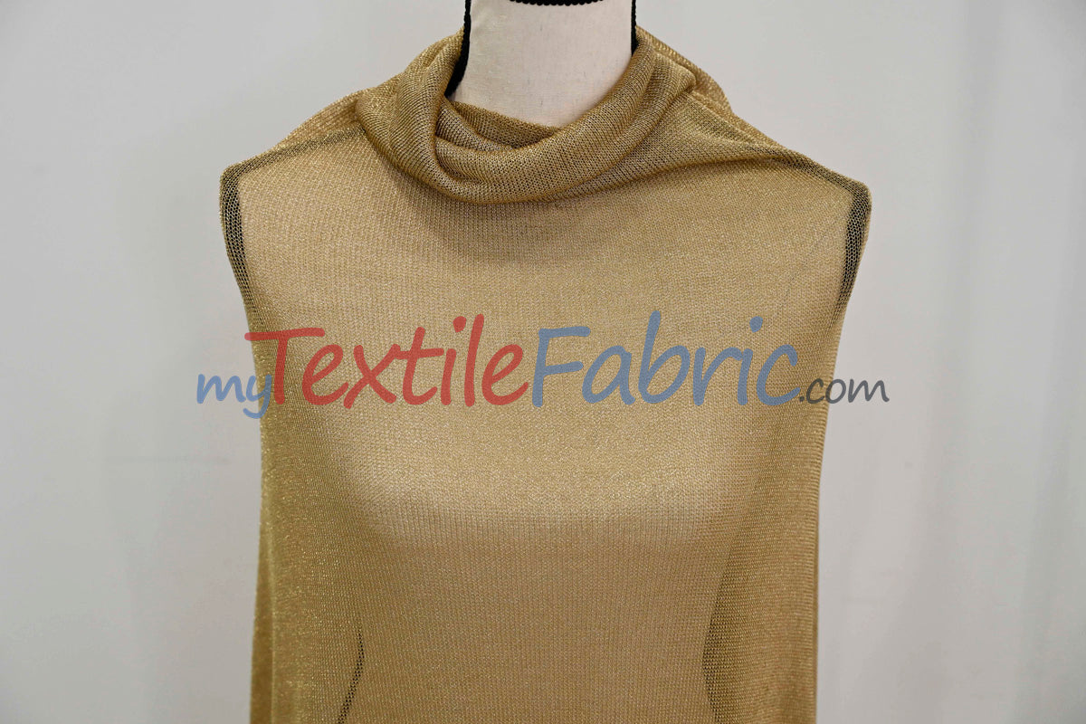 Sparkly Mesh Metallic Stretch Knit Fabric - Gold, Rose Gold, Silver, Black, 58/60" Width (By The Yard)