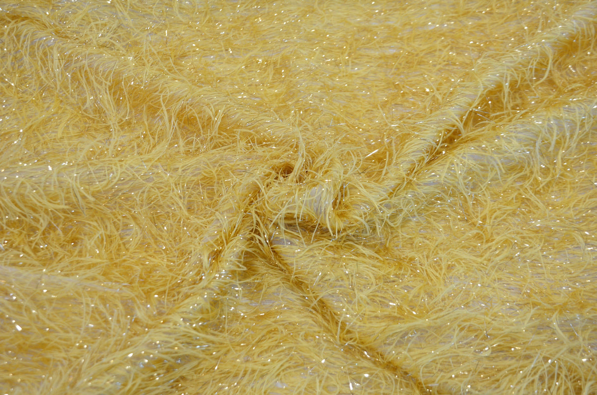 Gold Shaggy Brocade Metallic Eyelash Fabric - Gold Sheer Woven, 56/57" Width (Yards)