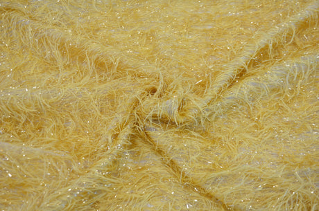 Gold Shaggy Brocade Metallic Eyelash Fabric - Gold Sheer Woven, 56/57" Width (Yards)