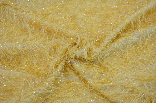 Gold Shaggy Brocade Metallic Eyelash Fabric - Gold Sheer Woven, 56/57" Width (Yards)