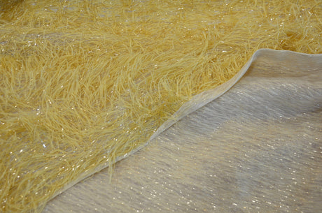 Gold Shaggy Brocade Metallic Eyelash Fabric - Gold Sheer Woven, 56/57" Width (Yards)