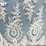 1 Yard 48" Wide Beaded & Corded Lace Fabric Embroidered on 100% Polyester Net Mesh