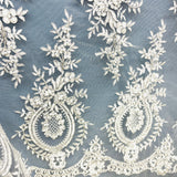 Beaded Corded Lace Mesh White