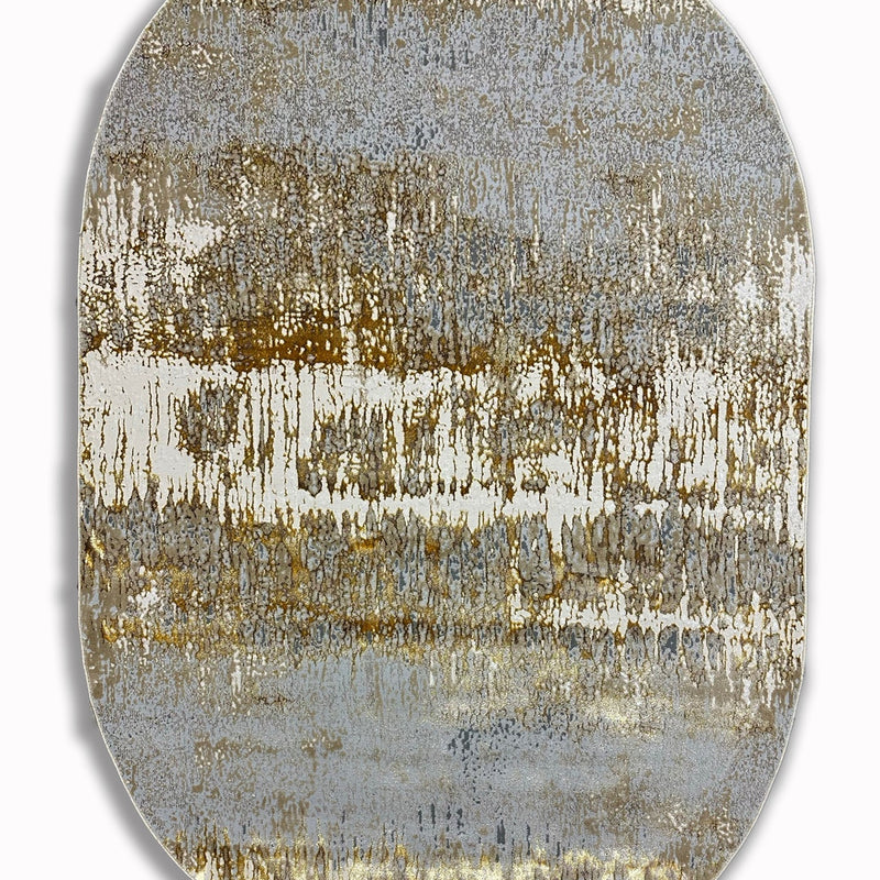 Maximus 02427C00 Polyester Viscose Fabric - Color-Changing Flat Weave, Gold Oval Shape, 5' 3" X 7' 5" (1 Unit)