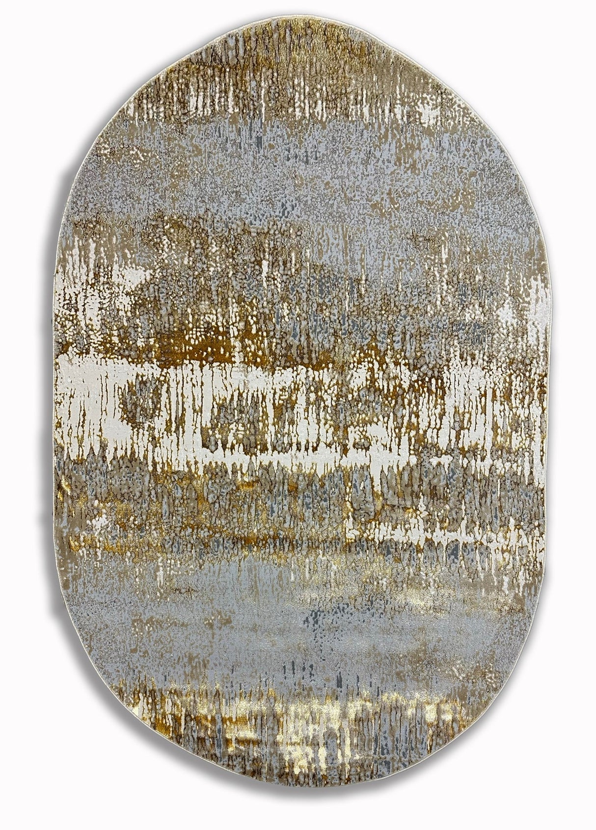 Maximus 02427C00 Polyester Viscose Fabric - Color-Changing Flat Weave, Gold Oval Shape, 5' 3" X 7' 5" (1 Unit)