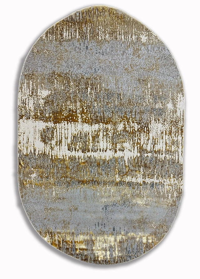 Maximus 02427C00 Polyester Viscose Fabric - Color-Changing Flat Weave, Gold Oval Shape, 5' 3" X 7' 5" (1 Unit)