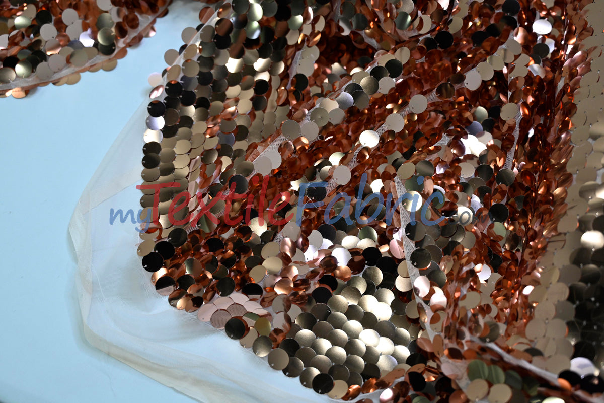 Fish Scale Paillette Sequins Polyester Fabric - 9Mm Sequins, 54" Width, Multiple Colors (1 Yard)