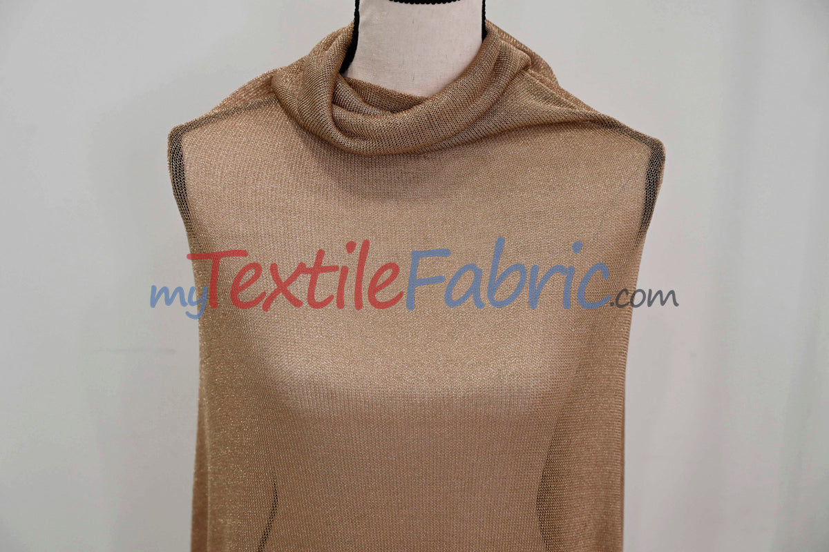 Sparkly Mesh Metallic Stretch Knit Fabric - Gold, Rose Gold, Silver, Black, 58/60" Width (By The Yard)