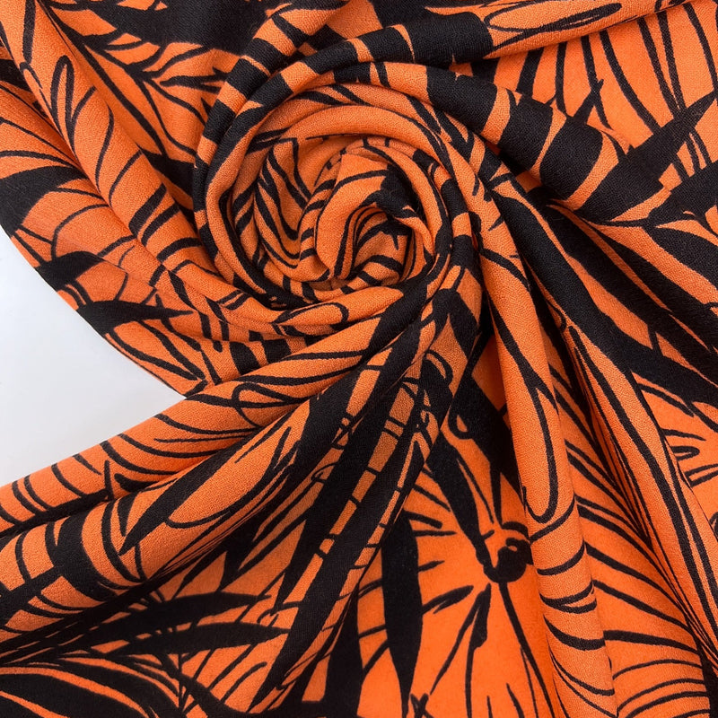 Wool Floral Printed Fabric Orange Black