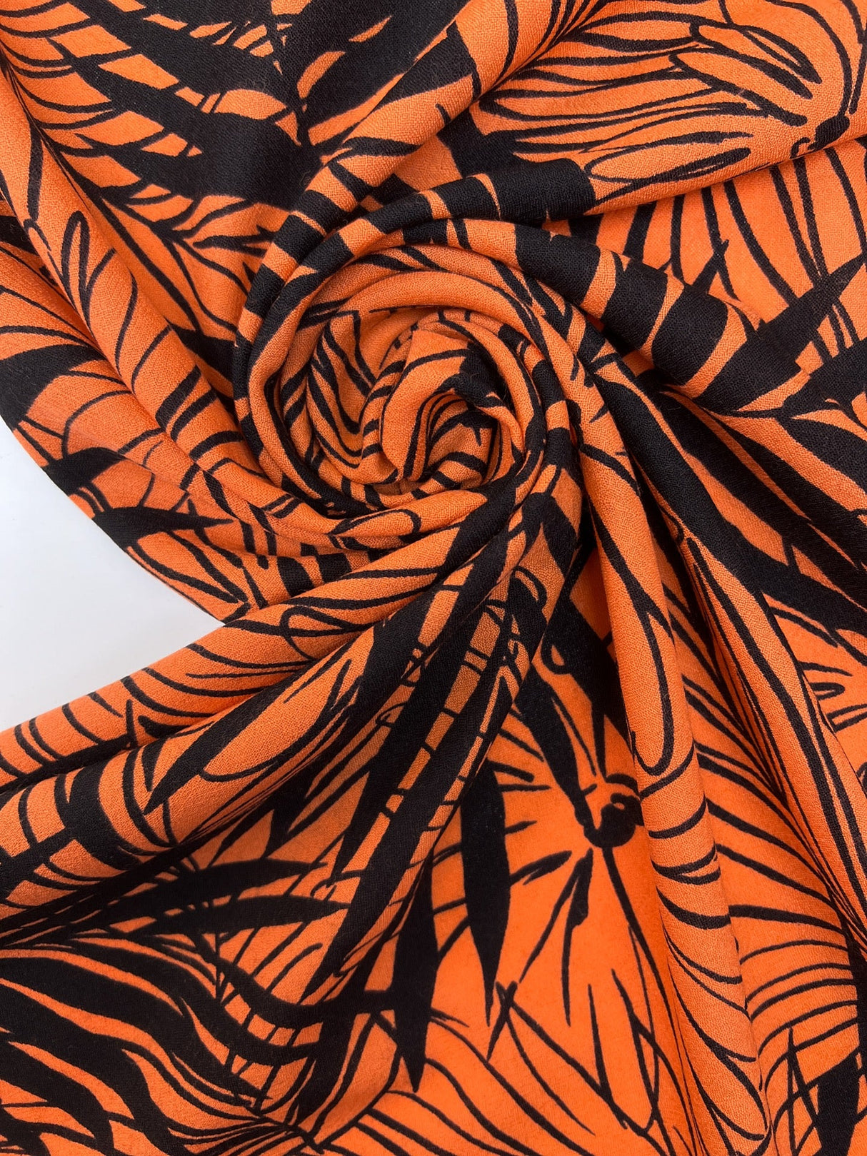 Wool Floral Printed Fabric Orange Black