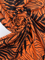 Wool Floral Printed Fabric Orange Black