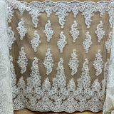 Beaded Corded Bridal Lace Fabric Dark Ivory