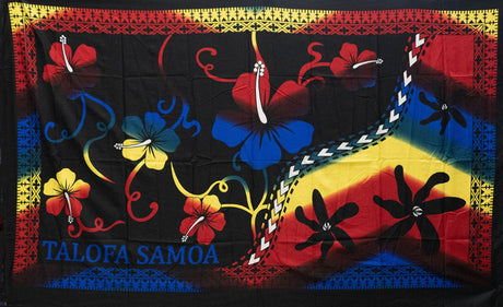 Talofa Samoa Hibiscus Tiare Polyester Fabric - Multicolor Floral Print, 72" L x 45" W (1 Piece)