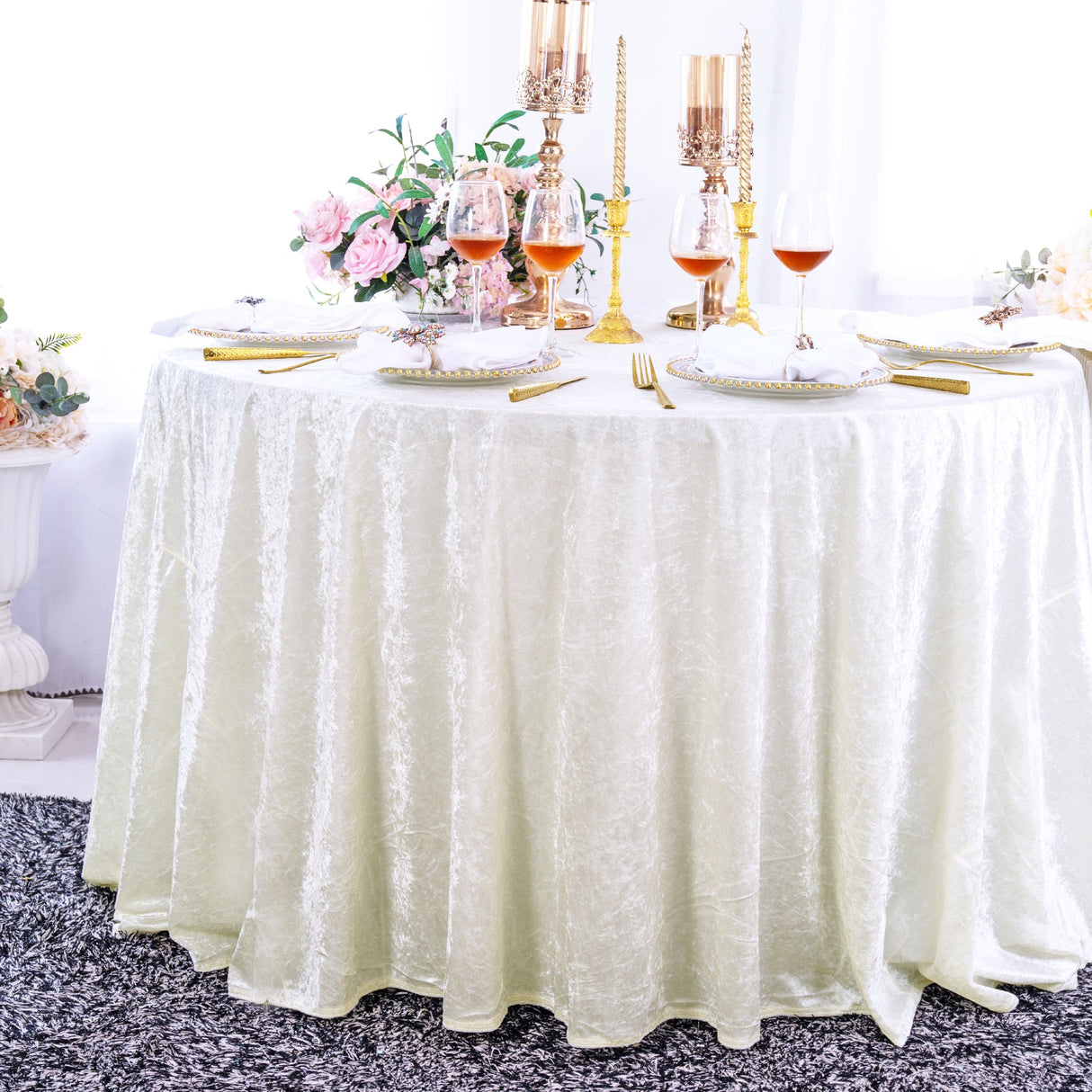 Round Crushed Velvet Tablecloth 120 Ivory