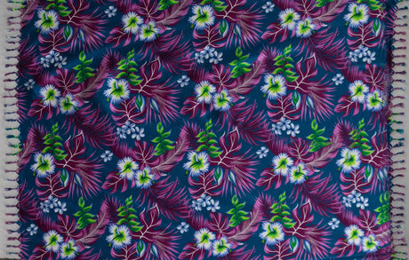 Hibiscus Plumeria Tropical Leaves Rayon Fabric - Tropical Floral Print, 72" L x 45" W (1 Piece)