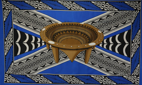 Kingdom Of Tonga Polyester Fabric - Kava Bowl All Around Border Crossing Pattern, 72" L X 45" W (1 Piece)
