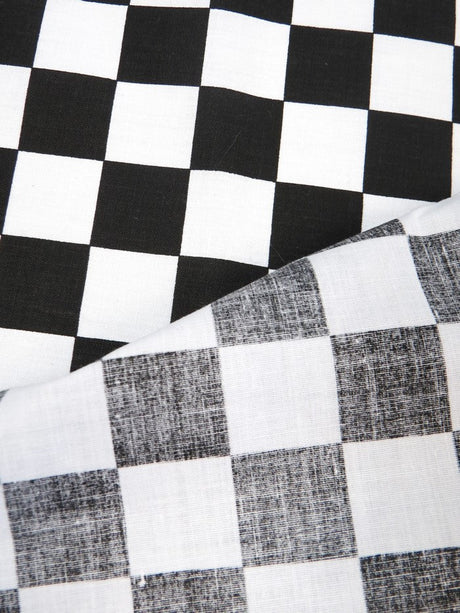 Poly Cotton Printed Square Checkered Fabric Royal White