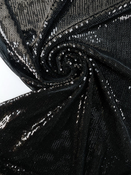 Black Knitted Fabric With Sequins