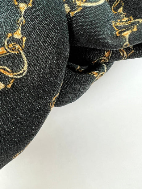 Printed Polyester Crepe in Green & Beige