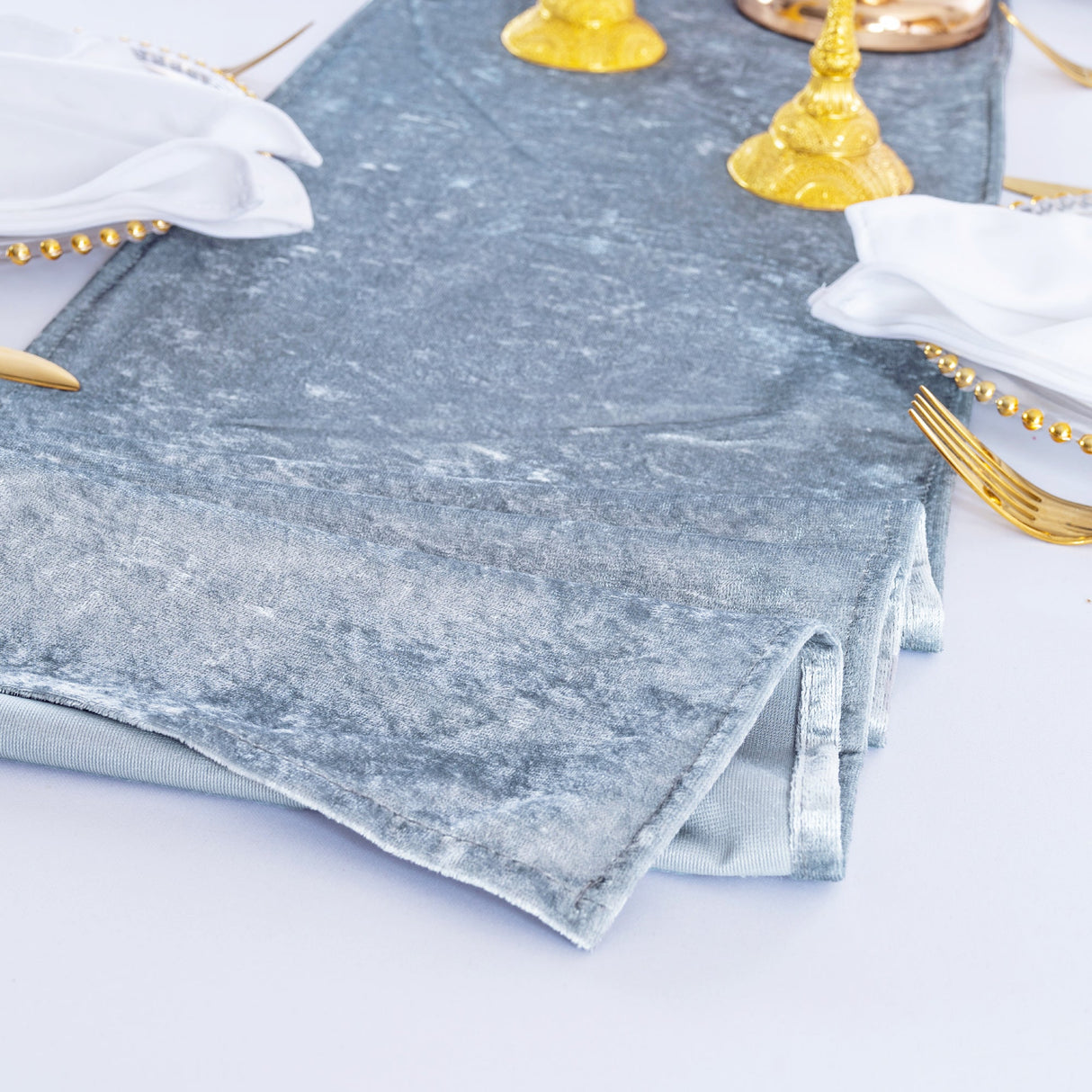 Crushed Velvet Table Runner 13x108 Dusty Blue