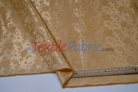 Satin Flower Brocade Polyester Fabric - Tone On Tone Embossed Floral, 58/60" Width (1 Yard)