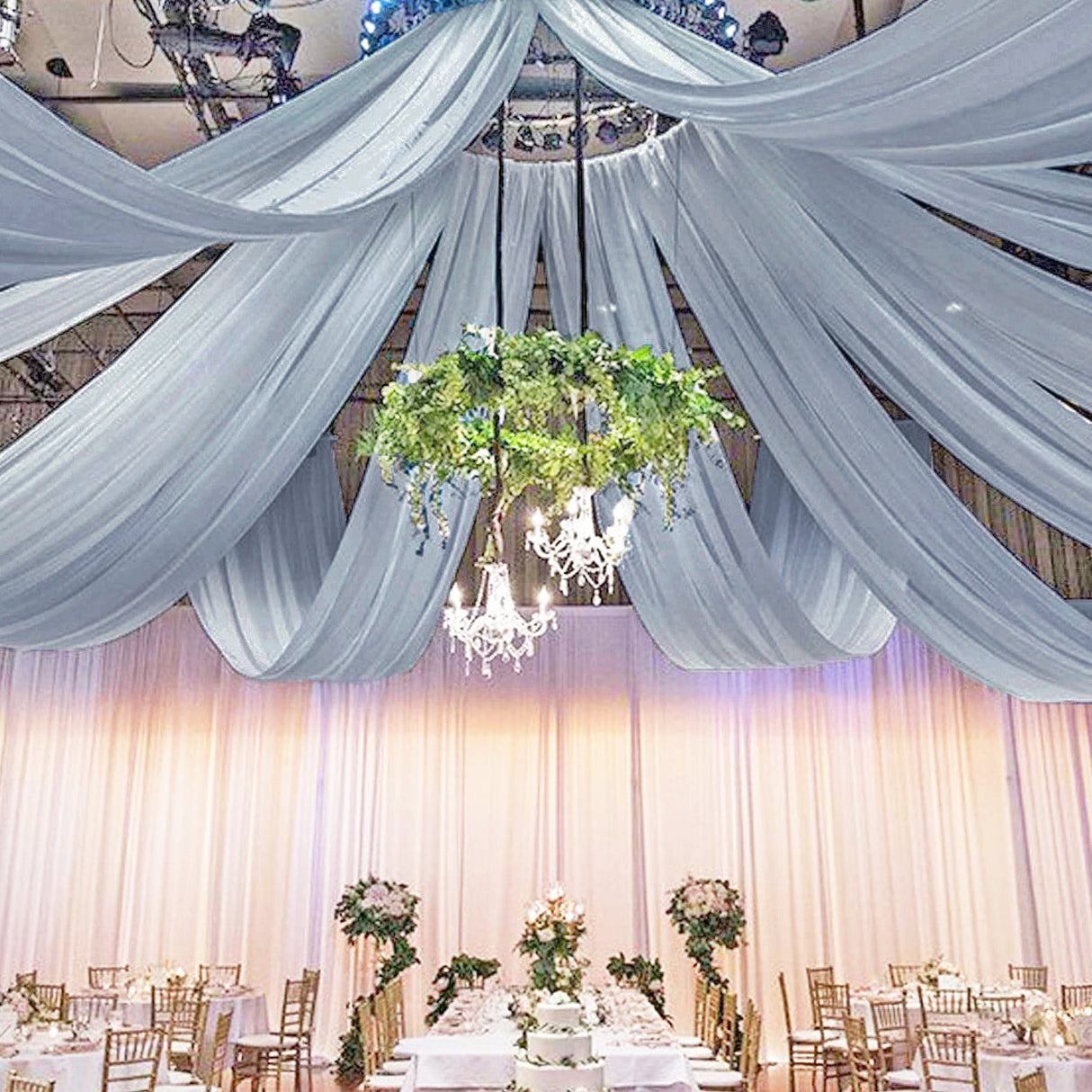 Chiffon Ceiling Drapery Panel 32 ft x 57" Dusty Blue
