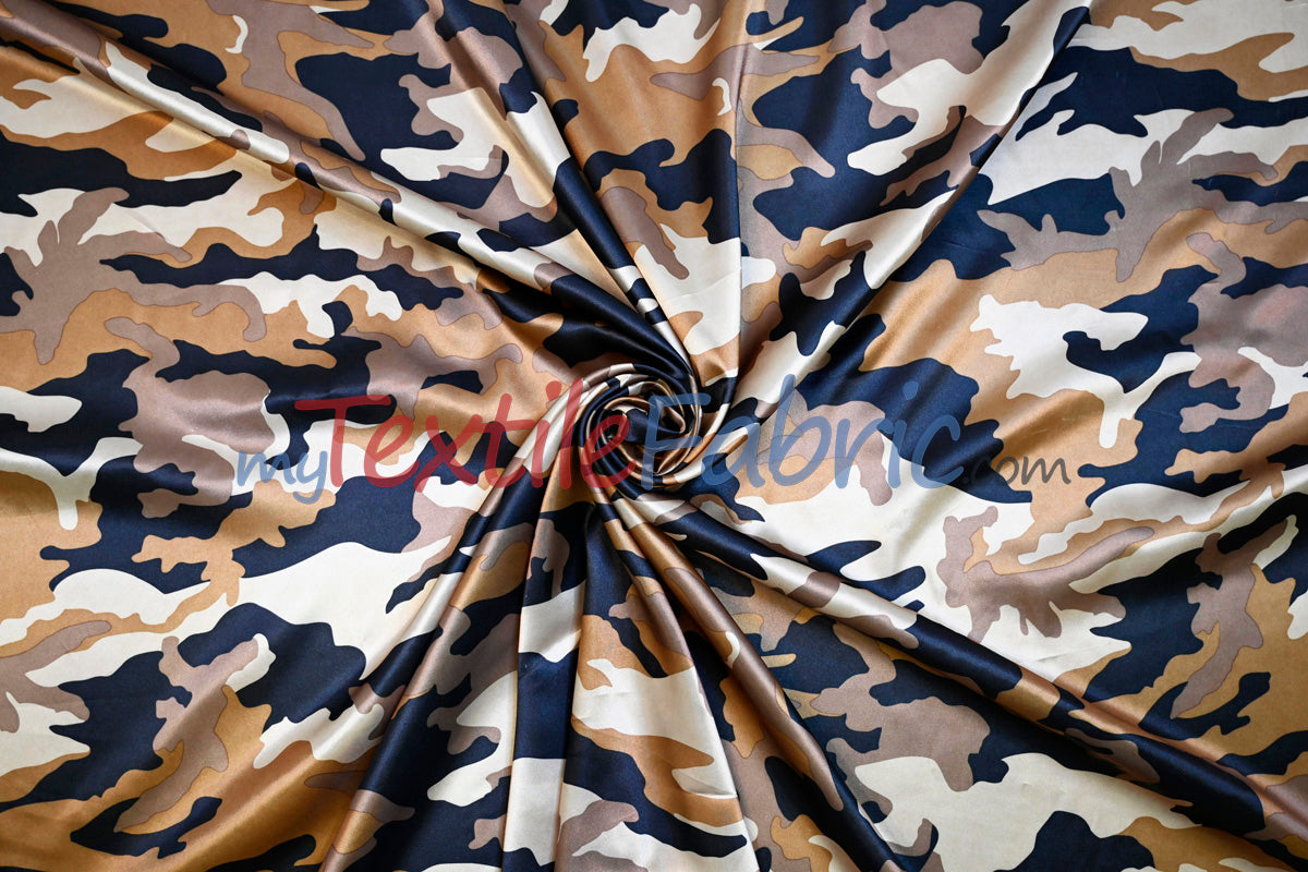 Army Camouflage Satin Print Polyester Fabric - Hunter Green Camouflage, 58/60" Width (1 Yard)