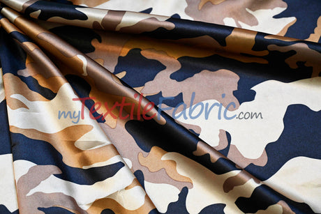 Army Camouflage Satin Print Polyester Fabric - Hunter Green Camouflage, 58/60" Width (1 Yard)