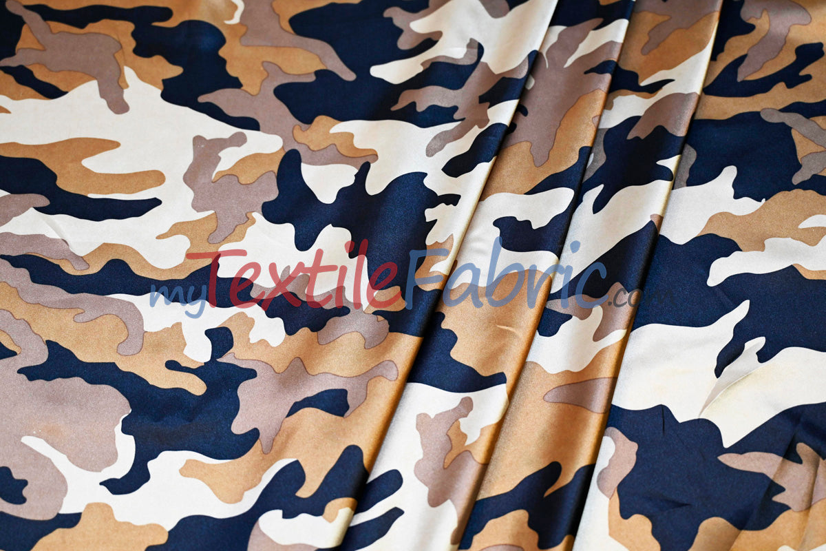 Army Camouflage Satin Print Polyester Fabric - Hunter Green Camouflage, 58/60" Width (1 Yard)