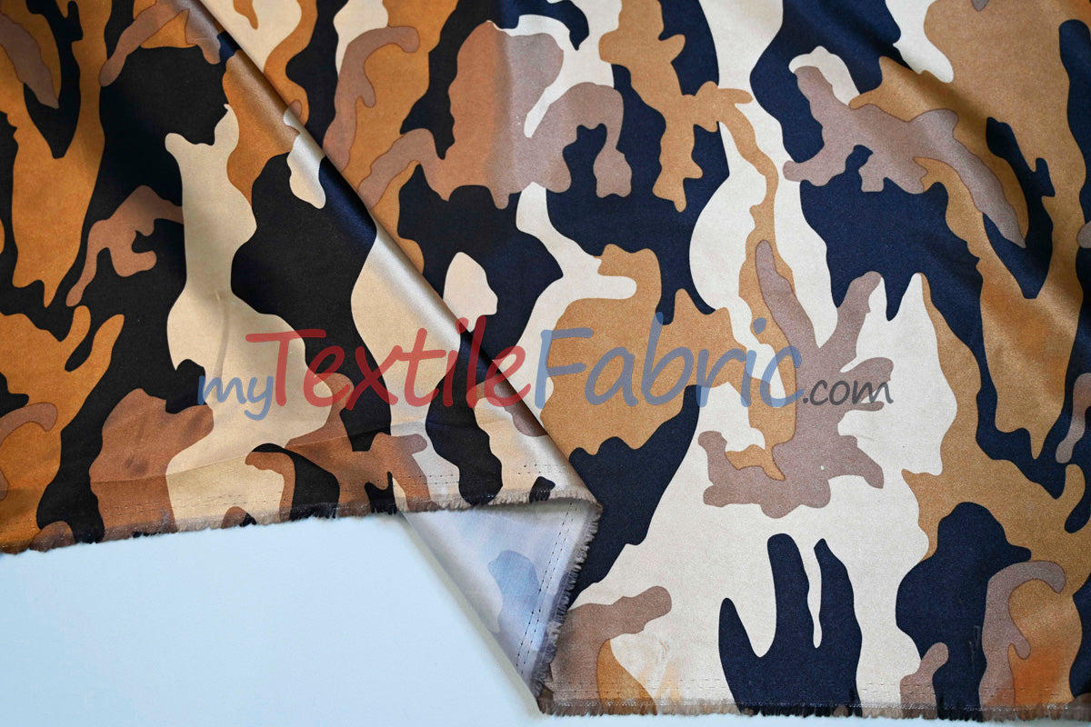 Army Camouflage Satin Print Polyester Fabric - Hunter Green Camouflage, 58/60" Width (1 Yard)