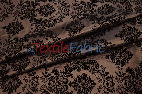 Damask Flocking Taffeta Fabric - Flocking Velvet Damask, 58/60" Width (1 Yard)